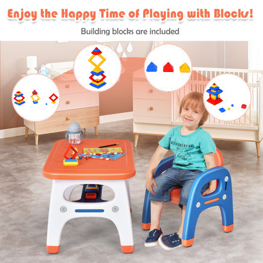 Kids Activity Table and Chair Set with Montessori Toys for Preschool and Kindergarten-Orange
