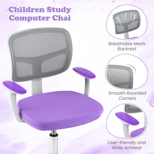 Adjustable Desk Chair with Auto Brake Casters for Kids-Purple