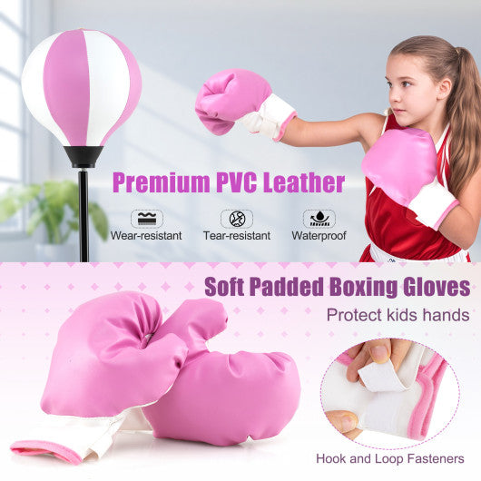 Kids Adjustable Stand Punching Bag Toy Set with Boxing Glove and Base-Pink