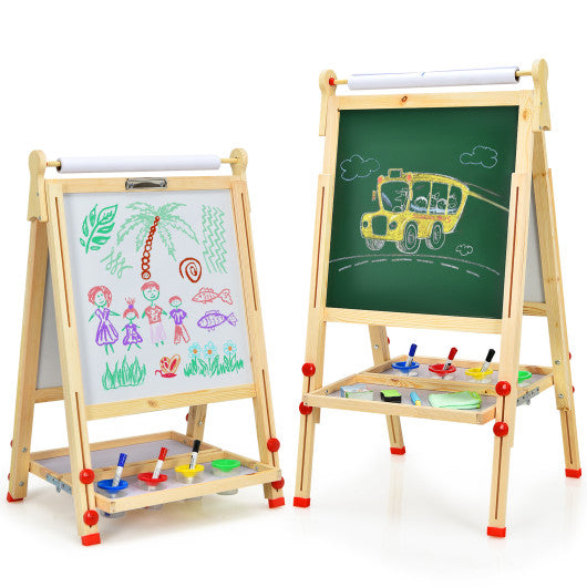 Kids Art Easel with Paper Roll Double-Sided Regulable Drawing Easel Plank
