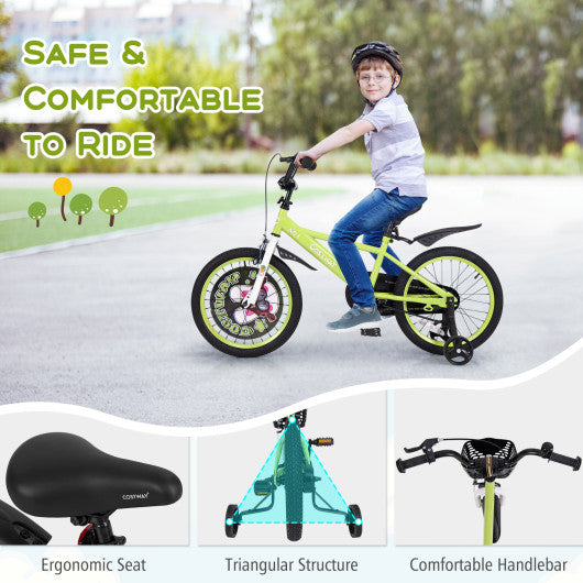 18 Inch Kids Bike Adjustable with Detachable Training Wheels for 4-8 Years Old-18 inches