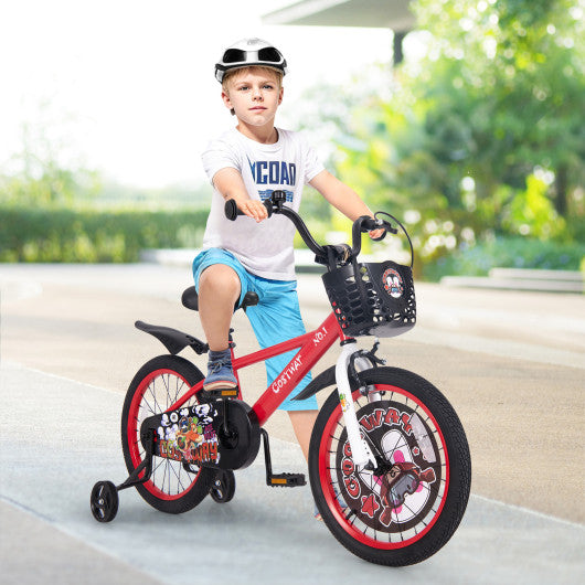 18 Inch Kids Bike Adjustable with Storage Basket and Double Brake for 4-8 Years Old-18 inches