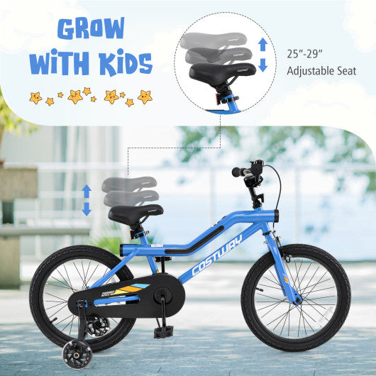 18 Inch Kids Bike LED Lighted Adjustable with Training Wheels for 4-8 Years Old Kids-18 inches