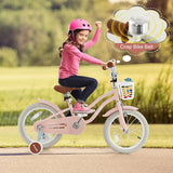 16 Inch Kids Bike with Front Handbrake and 2 Training Wheels-Pink