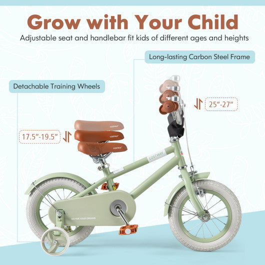 Kids Bike with Adjustable Handlebar and Saddle Green-12 Inches