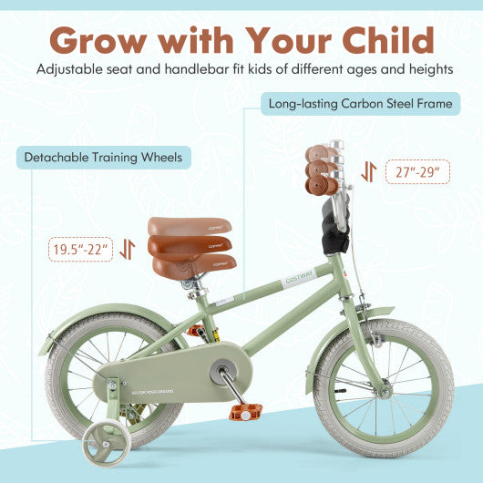 Kids Bike with Adjustable Handlebar and Saddle Green-14 Inches