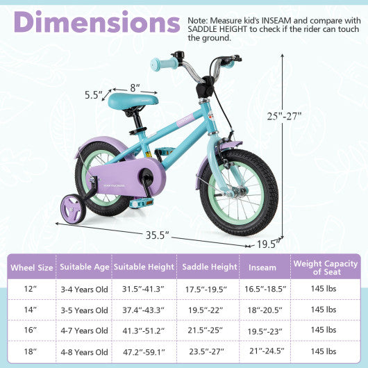 Kids Bike with Adjustable Handlebar and Saddle Purple-12 Inches