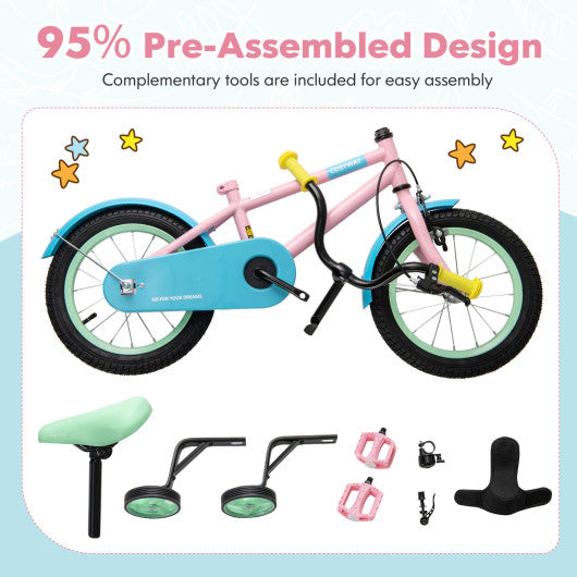 Kids Bike with Adjustable Handlebar and Saddle Pink-12 Inches