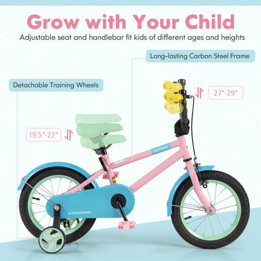 Kids Bike with Adjustable Handlebar and Saddle Pink-14 Inches