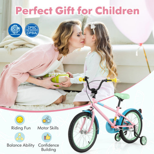 Kids Bike with Adjustable Handlebar and Saddle Pink-18 Inches