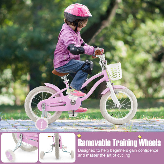 14 Inch Kid's Bike with Removable Training Wheels and Basket-Purple