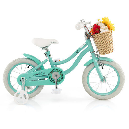 14-Inch Kids Bike with Training Wheels and Adjustable Handlebar Seat-Green