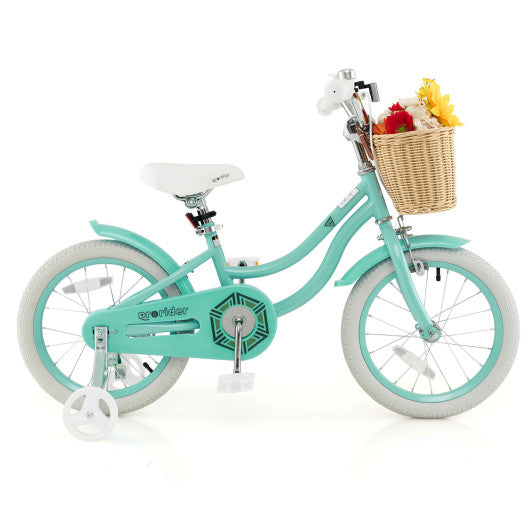 16-Inch Kids Bike with Training Wheels and Adjustable Handlebar Seat-Green