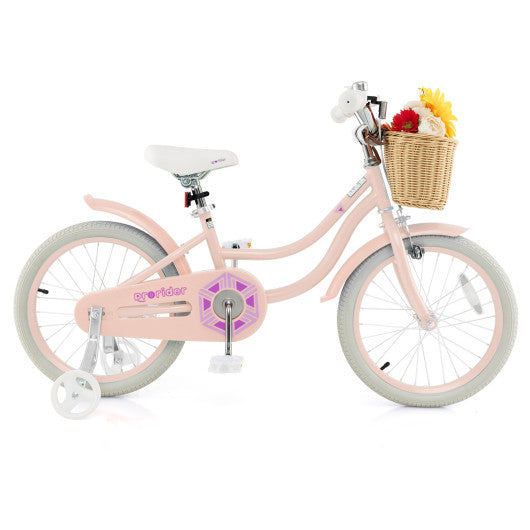 18-Inch Kids Bike with Training Wheels and Adjustable Handlebar Seat-Pink