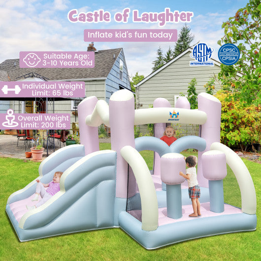 Kids Bounce House with Slide and 2 Boxing Columns for Party without Blower