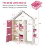 Kids Costume Storage Closet with Storage Bins and Shelves and Side Baskets for Kids Room-Pink
