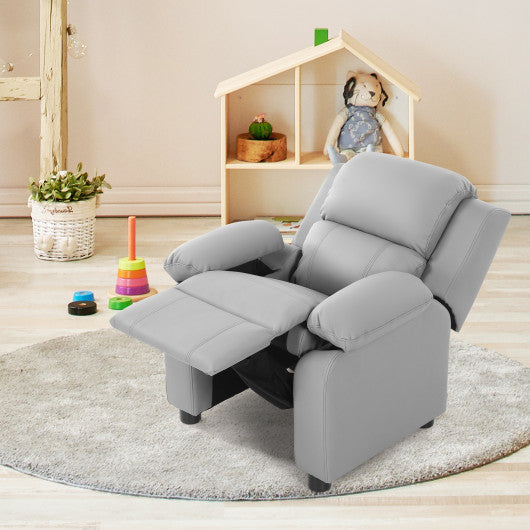 Kids Deluxe Headrest  Recliner Sofa Chair with Storage Arms-Gray