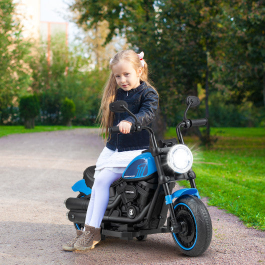 Kids Electric Motorcycle with Training Wheels and LED Headlights-Blue