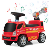 Kids Push Ride On Fire Truck with Ladder Bubble Maker and Headlights-Red