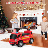 Kids Push Ride On Fire Truck with Ladder Bubble Maker and Headlights-Red