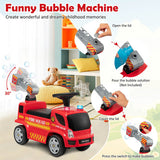 Kids Push Ride On Fire Truck with Ladder Bubble Maker and Headlights-Red