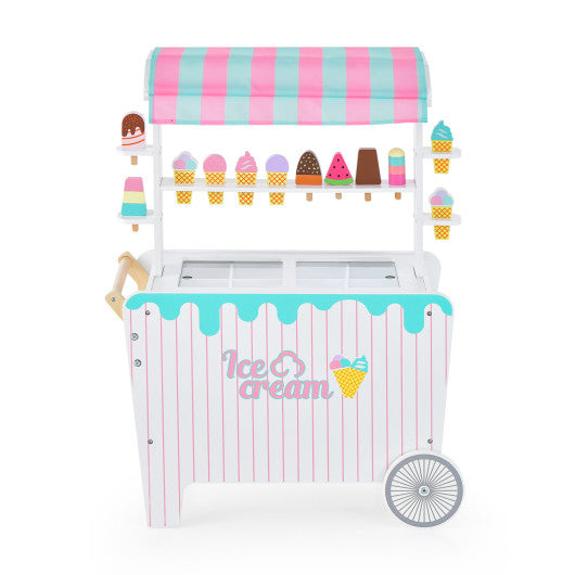 Kids Ice Cream Cart Playset with Display Rack and Accessories