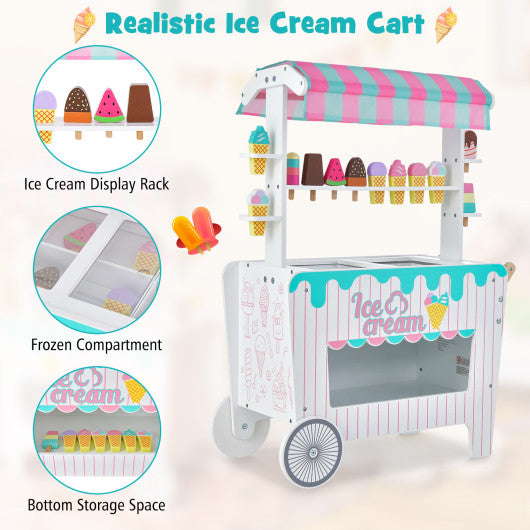 Kids Ice Cream Cart Playset with Display Rack and Accessories