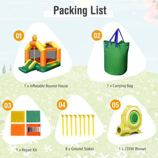 Kids Inflatable Bounce House with Slide and Basketball Rim with 735W Blower