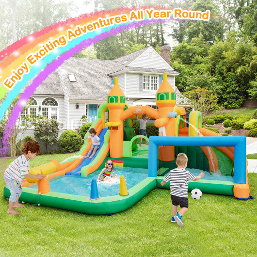 Kids Inflatable Water Slide with Soccer Gate and 750W Blower