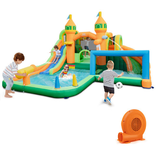 Kids Inflatable Water Slide with Soccer Gate and 750W Blower