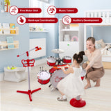 Kids Jazz Drum Keyboard Set with Stool and Microphone Stand-Red