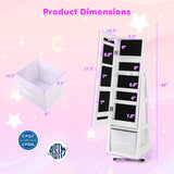 Kids Jewelry Armoire Cabinet with Swivel Base and Lockable Universal Wheels-White