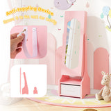 Freestanding Kids Jewelry Armoire Cabinet with Storage and 2 Tilt Angles-Pink