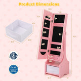 Freestanding Kids Jewelry Armoire Cabinet with Storage and 2 Tilt Angles-Pink