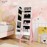 Kids Jewelry Organizer with Full Length Mirror Drawers and Storage Shelves-White