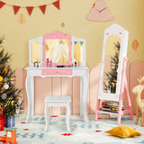 Kids Jewelry Organizer with Full Length Mirror Drawers and Storage Shelves-White