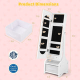 Freestanding Kids Jewelry Armoire Cabinet with Storage and 2 Tilt Angles-White