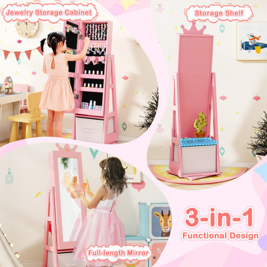 Kids Jewelry Armoire Cabinet with Large Storage Capacity and Swivel Base-Pink