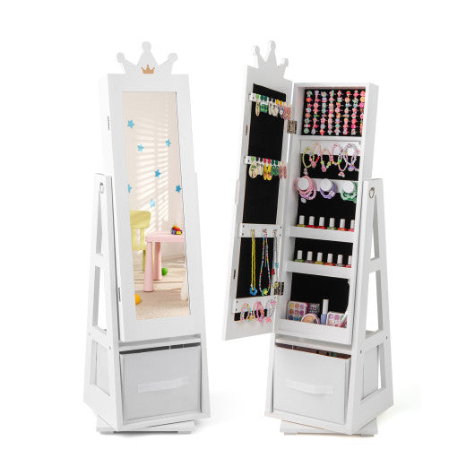 Kids Jewelry Armoire Cabinet with Large Storage Capacity and Swivel Base-White