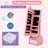 Kids Jewelry Cabinet with Full-Length Mirror for Kids Bedroom and Playroom-Pink