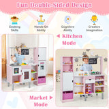 2-in-1 Double-sided Kids Kitchen and Market with Realistic Light and Sound-Pink