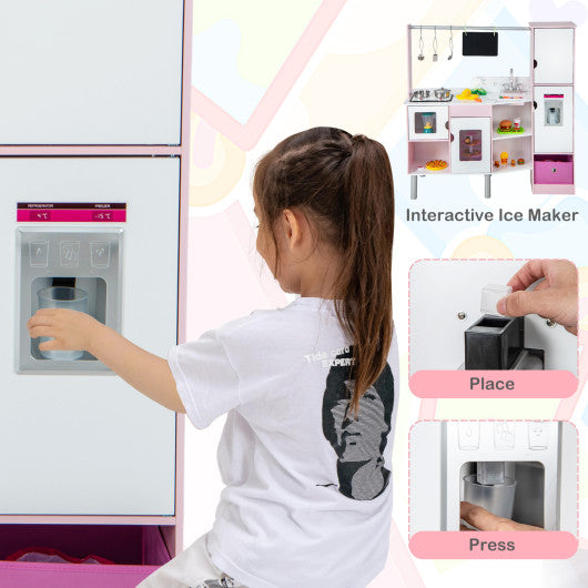 2-in-1 Double-sided Kids Kitchen and Market with Realistic Light and Sound-Pink