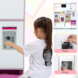 2-in-1 Double-sided Kids Kitchen and Market with Realistic Light and Sound-Pink