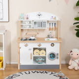 Wooden Pretend Kids Play Kitchen Set with Cooking Accessories