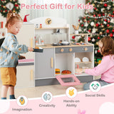 Kids Play Kitchen Set with Realistic Range Hood and Refrigerator