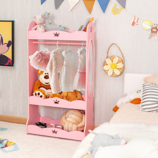 Kids Pretend Costume Closet with Mirror-Pink