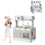 Double Sided Kids Pretend Kitchen Playset with 2-Seat Cafe-Gray
