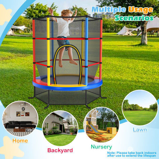 55 Inch Kids Recreational Trampoline Bouncing Jumping Mat with Enclosure Net-Yellow