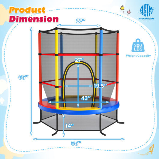 55 Inch Kids Recreational Trampoline Bouncing Jumping Mat with Enclosure Net-Yellow