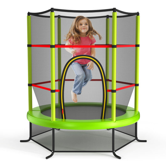 55 Inch Kids Recreational Trampoline Bouncing Jumping Mat with Enclosure Net-Green